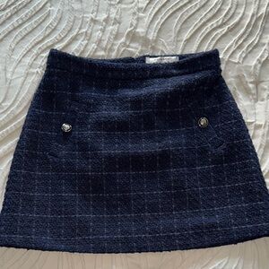 Primark Navy Bouclé Mini Skirt with Decorative Buttons